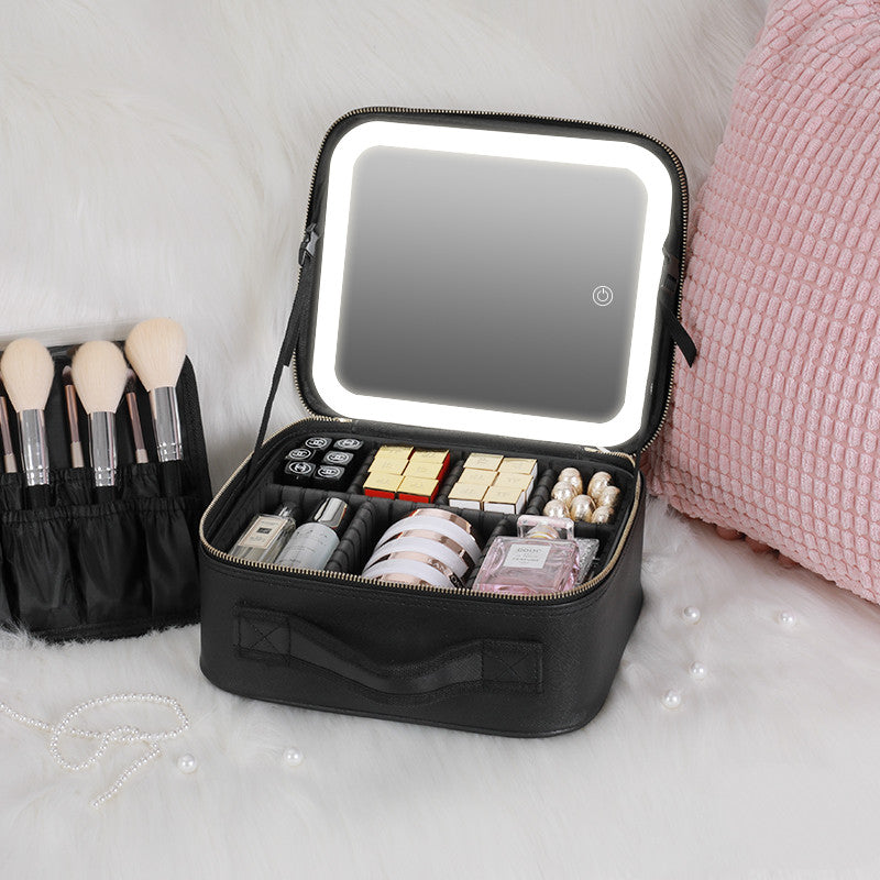 Hochwertige Make-up Tasche: LED-Spiegel & Schmuckkasten inklusive